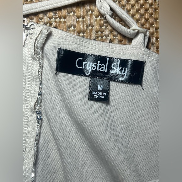 Crystal Sky Women's Silver Sequin Sparkle Spaghetti Strap V Neck Dress,Size M - Picture 12 of 12